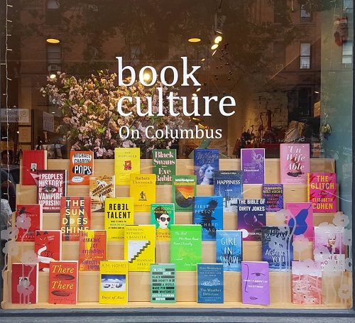 Book Culture's rainbow window display for Pride