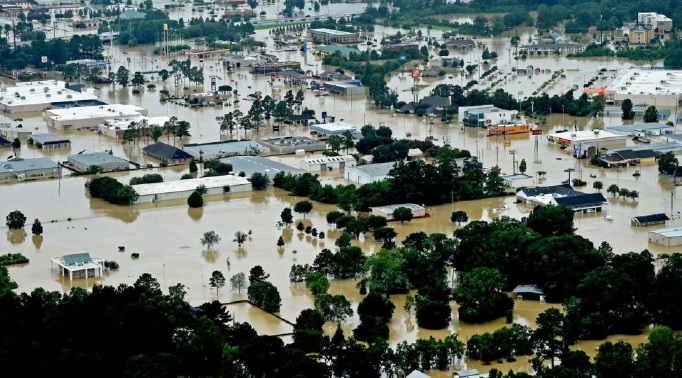 Much of the city of Denham Springs, Louisiana, was underwater after the catastrophic flood event of August 2016.