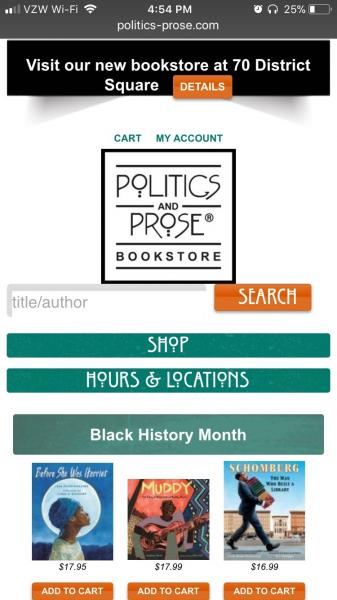 Mobile website for Politics and Prose Bookstore