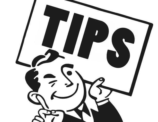 Cartoon man with "Tips" sign