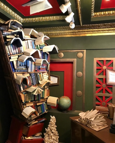 A display of falling books at The Last Bookstore.