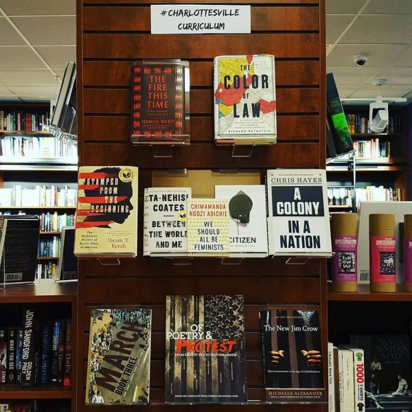 Booksellers at Belmont Books in Belmont, Massachusetts created a # CharlottesvilleCurriculum display composed of books to help people learn about issues of racism and white supremacy.