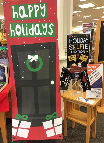 The selfie station at Schuler Books & Music helps customers easily enter the sweepstakes.