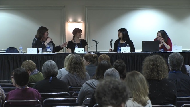 The Wi13 Small Stores, Big Clout panel: moderator Lacy Simons, Janet Geddis, Veronica Liu, and Kelly Justice