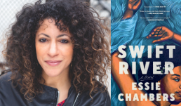 Author Essie Chambers beside her debut title, Swift River.