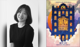 Indies Introduce author Miye Lee beside her new title, "The Dallergut Dream Department Store."