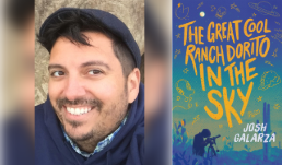 Indies Introduce author Josh Galarza beside his debut title, "The Great Cool Ranch Dorito in the Sky."