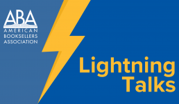 Yellow text on a blue background reads "lightning talks." 