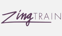 ZingTrain logo, purple text on off white background