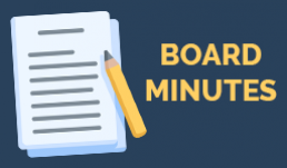 Yellow text on a blue background that says "Board minutes"