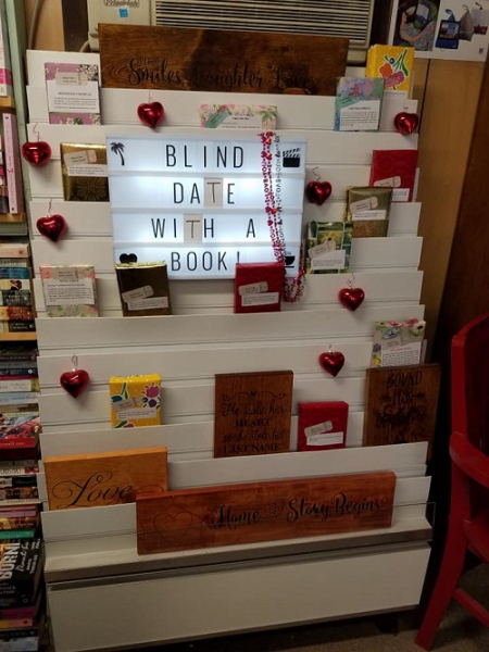 The Blind Date With a Book display at Amy's Bookcase.