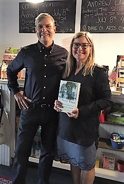 Andrew Lawler and Downtown Books owner Jamie Hope Anderson