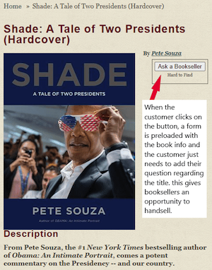 Book page for Shade: A Tale of Two Presidents showing the "Ask a Bookseller" button