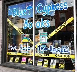 Banned Books Week window display at Blue Cypress Books