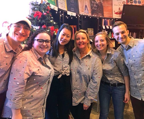 Booksellers at Book Cellar wore matching outfits on Christmas Eve.