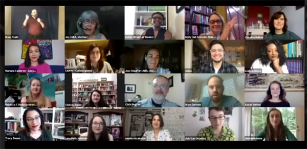 Booksellers who took part in the Indies Introduce program and the authors whose books were selected in a virtual chat