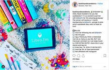 Libro.fm logo on tablet screen as part of an Instagram post