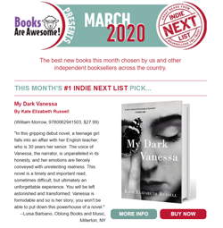 March 2020 Indie Next List e-newsletter screenshot