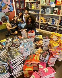 The team at Semicolon Bookstore preparing for their #ClearTheShelves event.