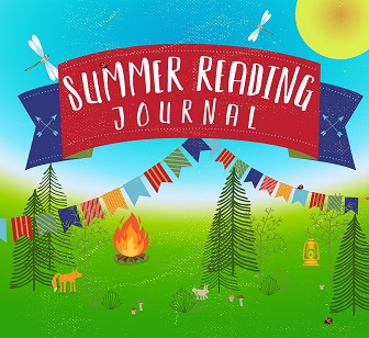 "Summer Reading Journal" over woodland camp scene