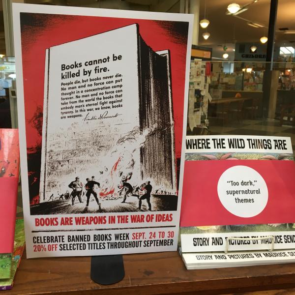 Third Place Books in the Seattle area is attracting attention to banned and challenged books in a provocative display designed to remind customers of an era when books were burned to silence dissenting views. 