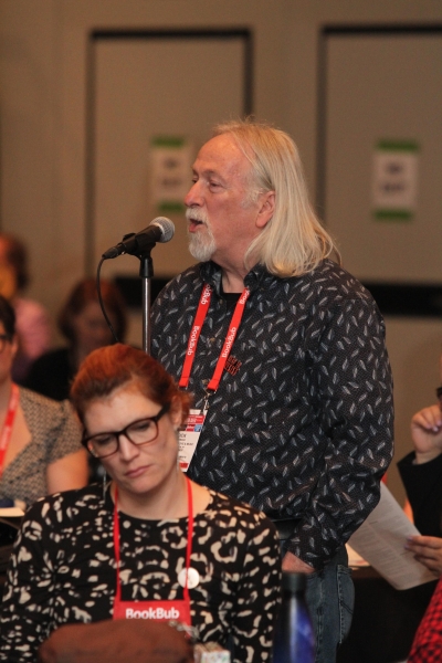 Dick Hermans of Oblong Books & Music asked the ABA Board about healthcare at the 2019 Town Hall at BookExpo.