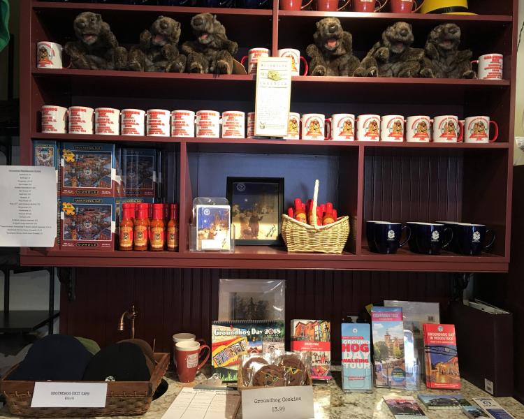 Woodstock's visitors' center inside the bookstore is ready for Groundhog Day.