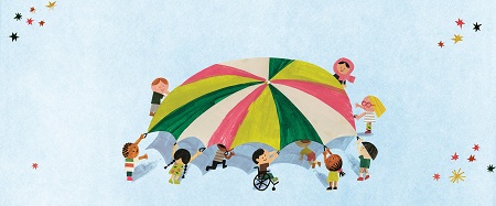 Illustration of children playing with a parachute from You Matter by Christian Robinson