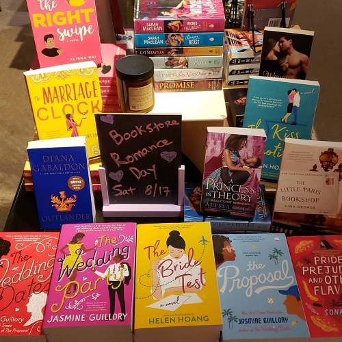 The romance display at Astoria Bookshop.