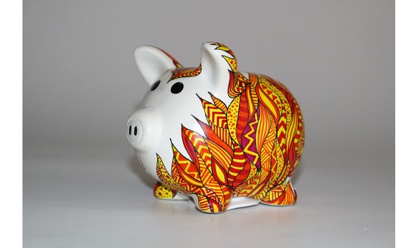 Piggy bank decorated by author Celeste Ng