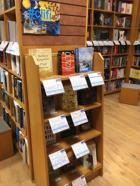  BookPeople in Austin, Texas, currently features a cli-fi end cap with the best of climate change fiction.
