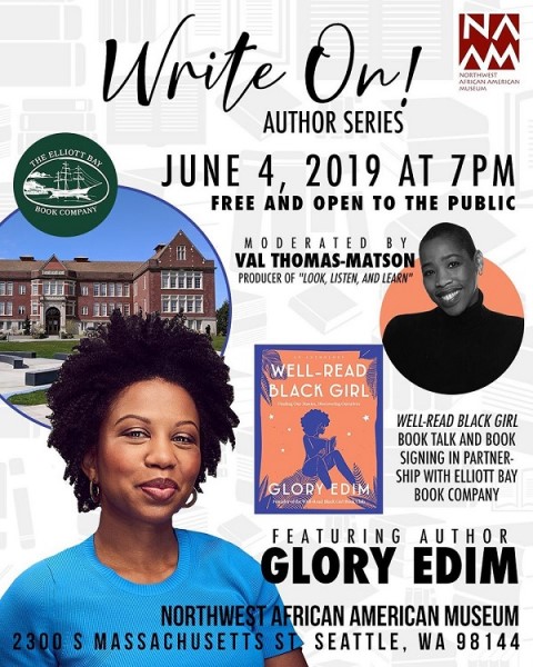 The poster for Glory Edim's event with the Northeast African American Museum.