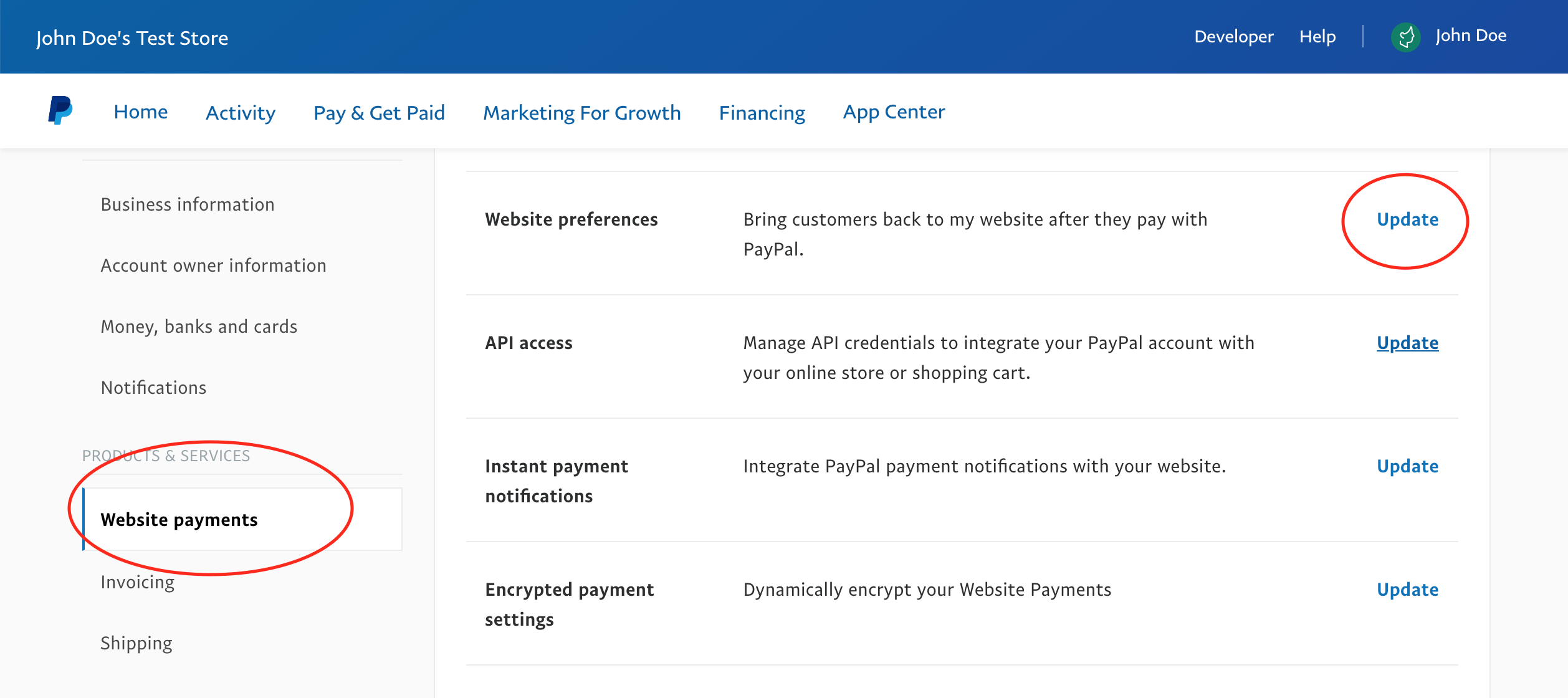 PayPal Settings Screen 3